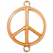 Metalen hangers - tussenzetsels " Peace"  goud / oranje